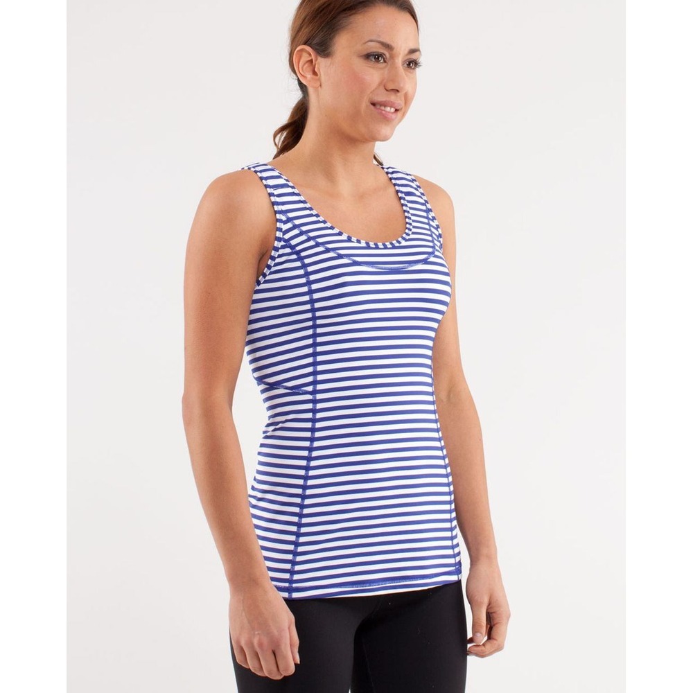 Lululemon Women's Run Stay On Course Tank Pigment Blue White Stripe 8